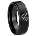 8mm Masonic 32 Triangle Freemason Step Edge Black Tungsten Ring