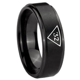 10mm Masonic 32 Triangle Freemason Step Edges Brush Black Tungsten Carbide Mens Engagement Band