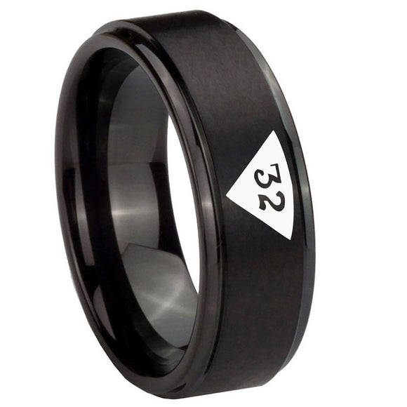 10mm-Masonic-32-Triangle-Design-Freemason-Step-Edges-Brush-Black-Tungsten-Carbide-Mens-Engagement-Band