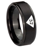 10mm-Masonic-32-Triangle-Design-Freemason-Step-Edges-Brush-Black-Tungsten-Carbide-Mens-Engagement-Band
