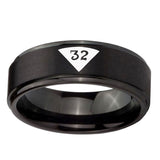 10mm-Masonic-32-Triangle-Design-Freemason-Step-Edges-Brush-Black-Tungsten-Carbide-Mens-Engagement-Band