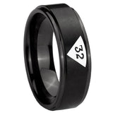 10mm Masonic 32 Triangle Design Freemason Step Edges Brush Black Tungsten Carbide Mens Engagement Band