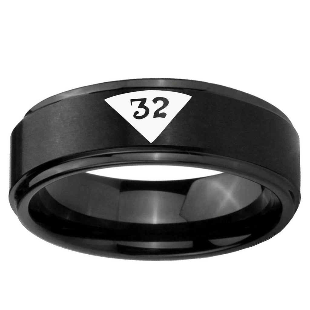5mm Masonic 32 Triangle Design Freemason Step Edge Black Tungsten Ring