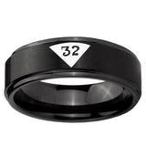 10mm Masonic 32 Triangle Design Freemason Step Edge Brush Black Tungsten Ring