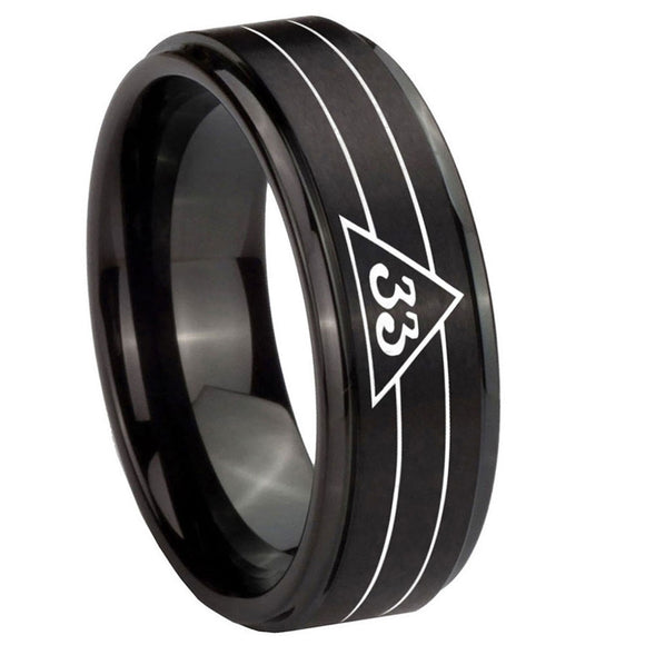 10mm-Masonic-32-Duo-Line-Freemason-Step-Edges-Brush-Black-Tungsten-Carbide-Mens-Engagement-Band