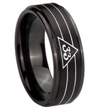10mm-Masonic-32-Duo-Line-Freemason-Step-Edges-Brush-Black-Tungsten-Carbide-Mens-Engagement-Band