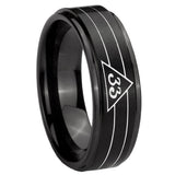 10mm Masonic 32 Duo Line Freemason Step Edges Brush Black Tungsten Carbide Mens Engagement Band
