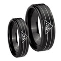 Masonic 32 Duo Line Freemason Step Edges Brush Black Tungsten Couple Rings