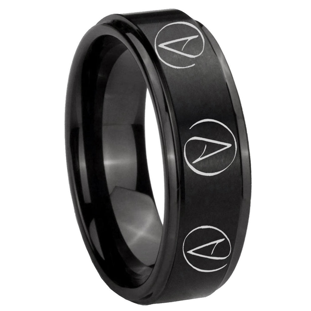 10mm Atheist Design Step Edges Brush Black Tungsten Mens Ring