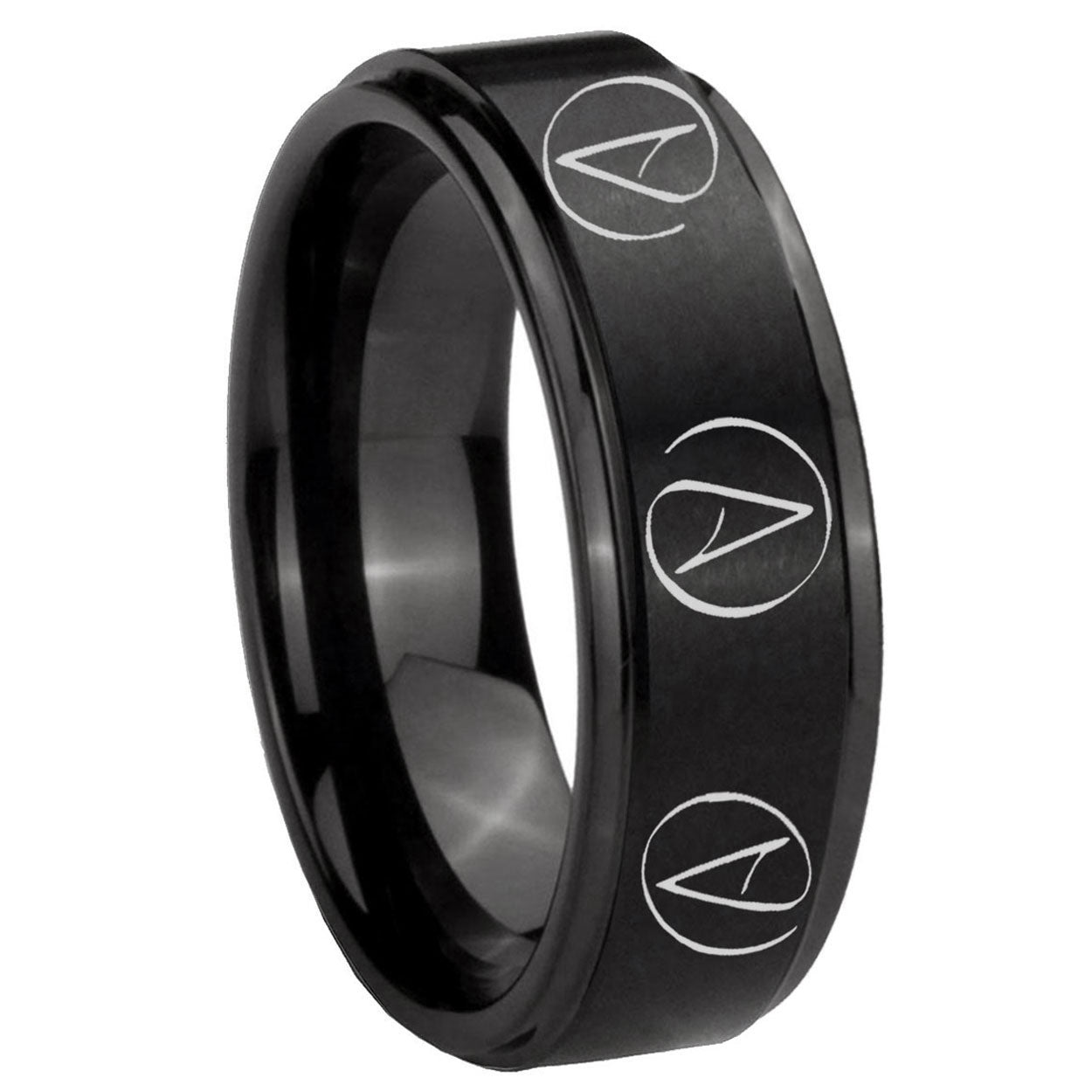 10mm Atheist Design Step Edges Brush Black Tungsten Mens Ring