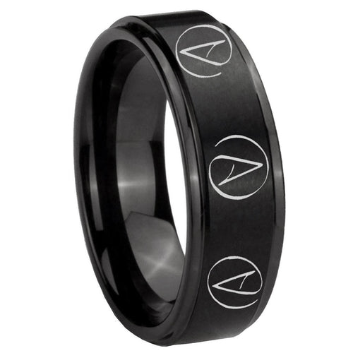 10mm Atheist Design Step Edges Brush Black Tungsten Mens Ring