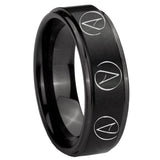 8mm Atheist Design Step Edges Brush Black Tungsten Engagement Ring
