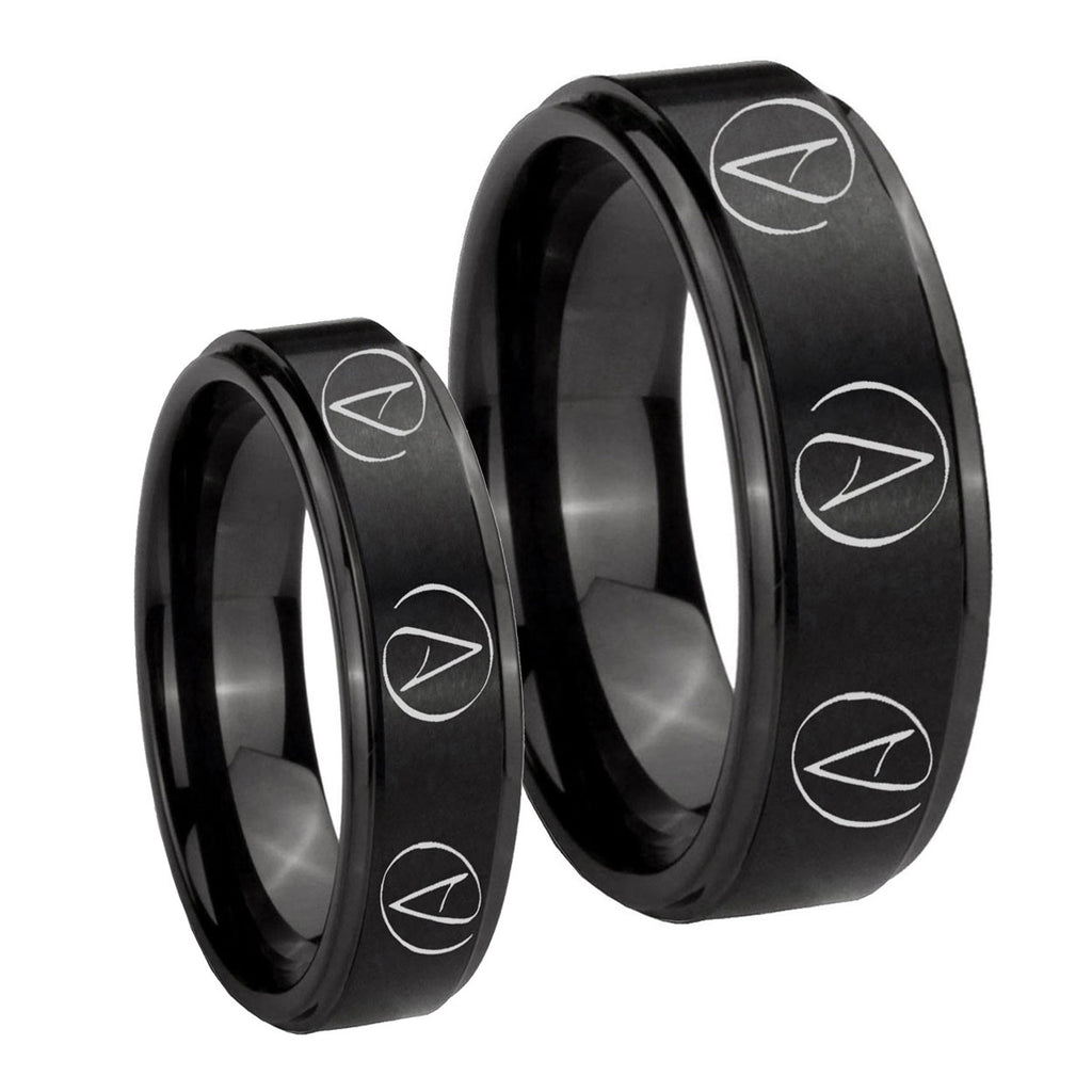 Atheist Design Step Edges Brush Black Tungsten Mens Band Set