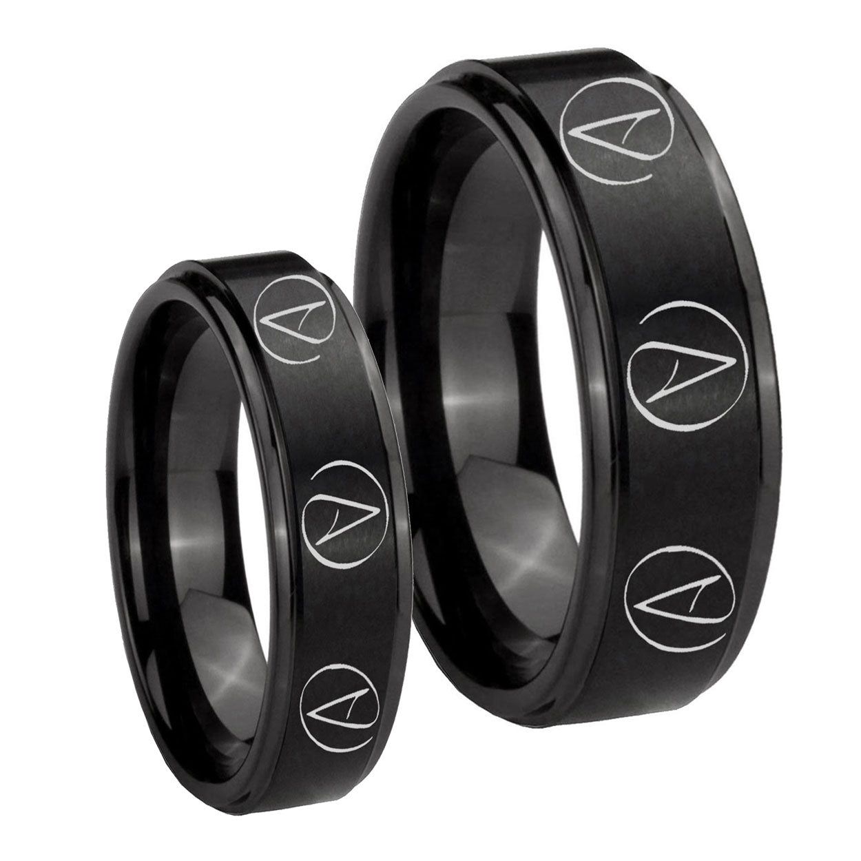 Atheist Design Step Edges Brush Black Tungsten Mens Band Set