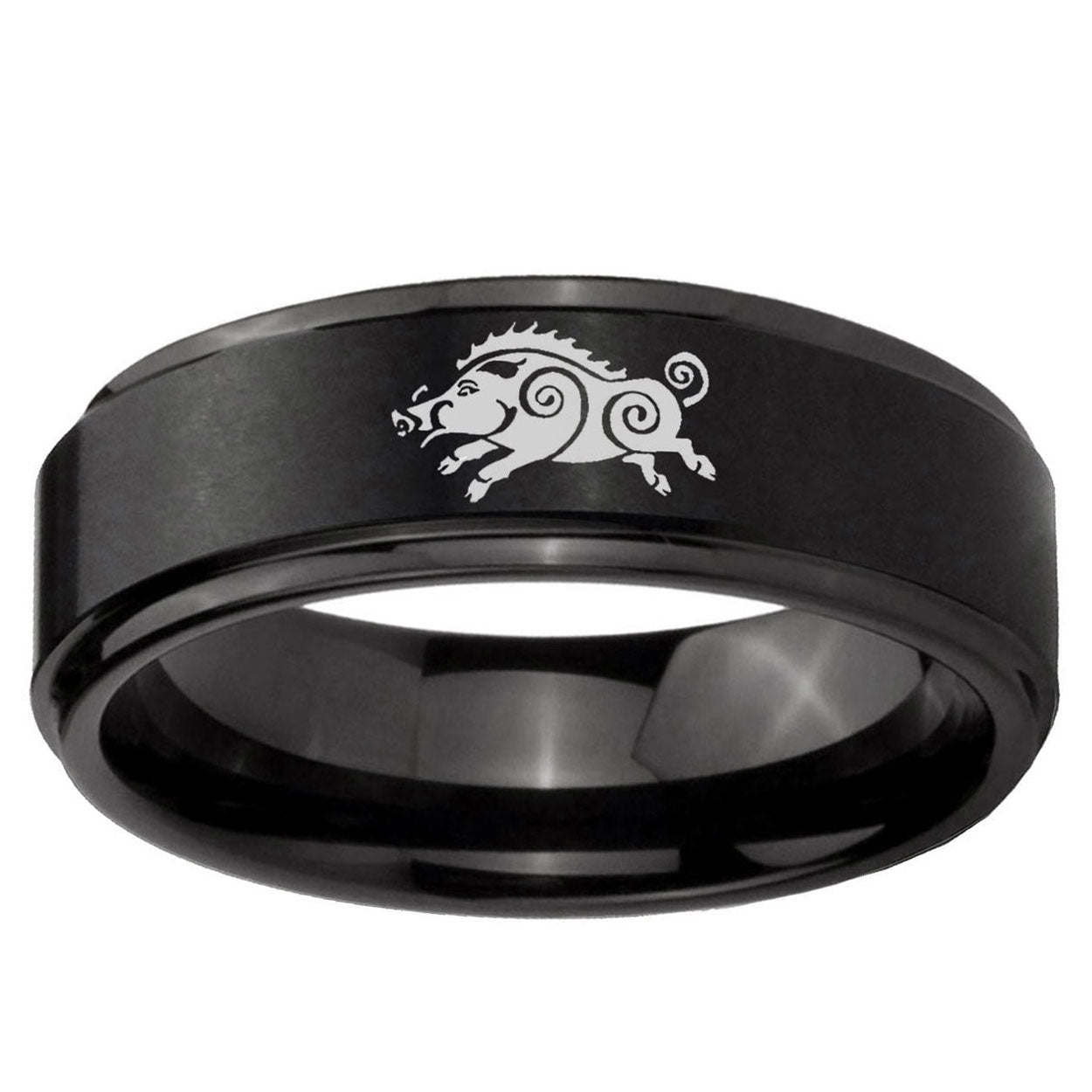 10mm Wild Boar Step Edge Brush Black Tungsten Men's Promise Rings