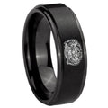 10mm Masonic 32 Degree Freemason Step Edges Brush Black Tungsten Carbide Mens Engagement Band
