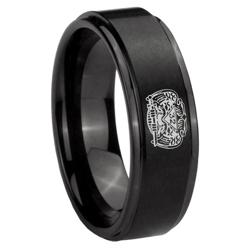 10mm Masonic 32 Degree Freemason Step Edges Brush Black Tungsten Carbide Mens Engagement Band