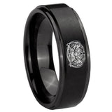 8mm Masonic 32 Degree Freemason Step Edges Brush Black Tungsten Carbide Custom Mens Ring