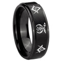 10mm Masonic Shriners Step Edges Brush Black Tungsten Wedding Bands Ring