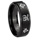 8mm Masonic Shriners Step Edges Brush Black Tungsten Carbide Men's Wedding Band