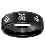 10mm Masonic Shriners Step Edge Brush Black Tungsten Wedding Bands Ring