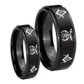 Masonic Shriners Step Edges Brush Black Tungsten Bridal Set Rings