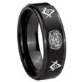 8mm Masonic 32 Design Step Edges Brush Black Tungsten Ring