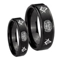 Masonic 32 Design Step Edges Brush Black Tungsten Mens Set Ring