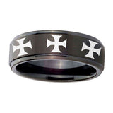 10mm-Multiple-Maltese-Cross-Step-Edges-Brush-Black-Tungsten-Mens-Promise-Ring