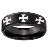 5, 8mm Multiple Maltese Cross Step Edge Brush Black Tungsten Mens Wedding Ring