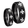 Multiple Maltese Cross Step Edges Brush Black Tungsten His Hers Set Rings