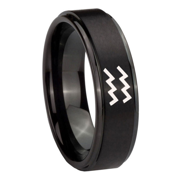 8mm-Aquarius-Horoscope-Step-Edges-Brush-Black-Tungsten-Wedding-Band-Mens