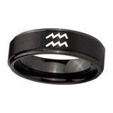 8mm-Aquarius-Horoscope-Step-Edges-Brush-Black-Tungsten-Wedding-Band-Mens