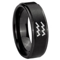 10mm Aquarius Horoscope Step Edges Brush Black Tungsten Custom Ring for Men