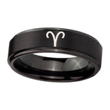 8mm-Aries-Zodiac-Step-Edges-Brush-Black-Tungsten-Carbide-Wedding-Band-Ring