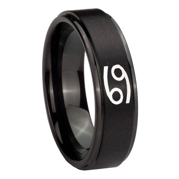 10mm-Cancer-Horoscope-Step-Edges-Brush-Black-Tungsten-Carbide-Engraved-Ring