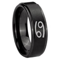 10mm Cancer Horoscope Step Edges Brush Black Tungsten Carbide Engraved Ring