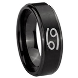 8mm Cancer Horoscope Step Edges Brush Black Tungsten Carbide Wedding Bands Ring