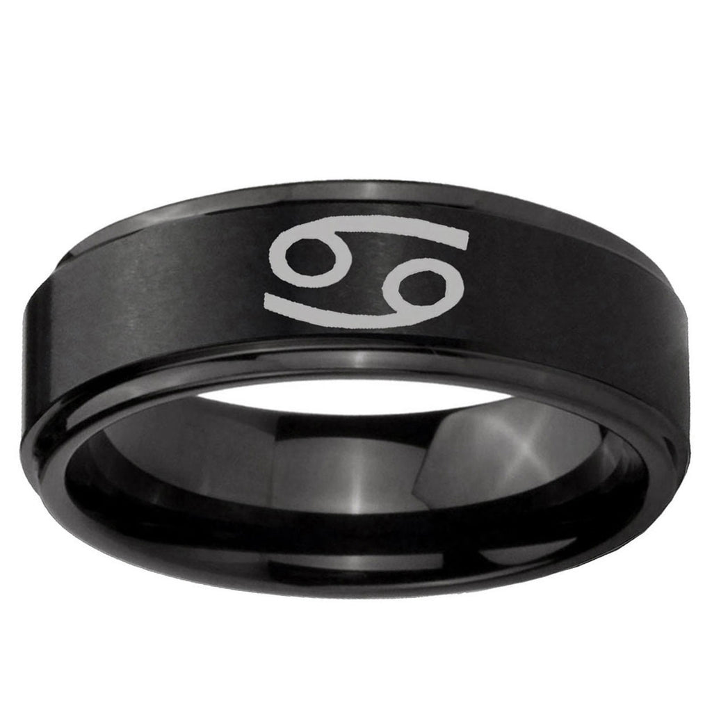 10mm Cancer Horoscope Step Edge Brush Black Tungsten Ring