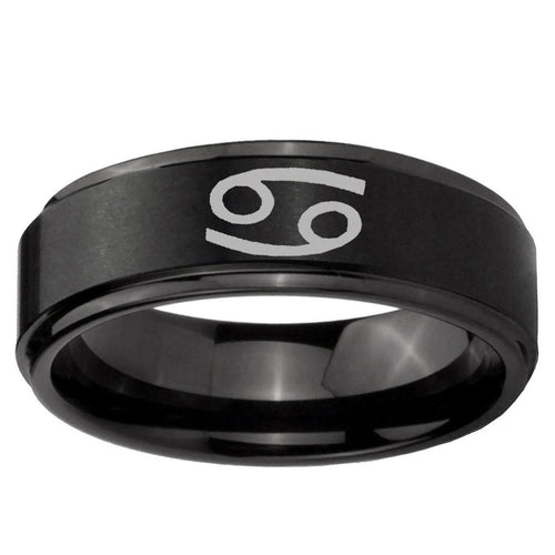 10mm Cancer Horoscope Step Edge Brush Black Tungsten Ring