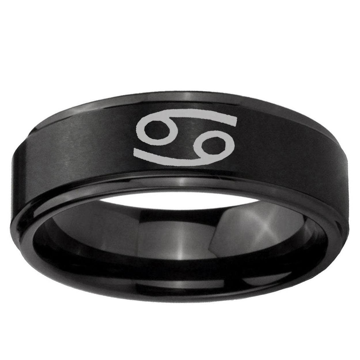 5mm Cancer Horoscope Step Edges Brush Black Tungsten Ring