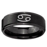 5, 8mm Cancer Horoscope Step Edge Brush Black Tungsten Ring
