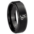 10mm Capricorn Zodiac Step Edges Brush Black Tungsten Mens Anniversary Ring