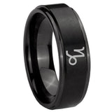 10mm Capricorn Zodiac Step Edges Brush Black Tungsten Mens Anniversary Ring