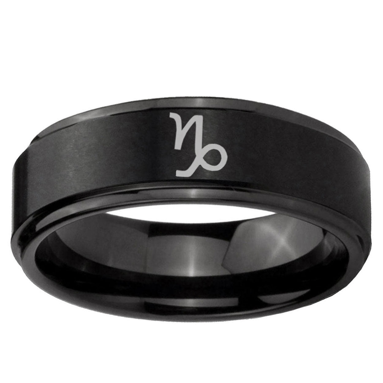5mm Capricorn Zodiac Step Edges Brush Black Tungsten Ring