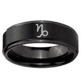 10mm Capricorn Zodiac Step Edge Brush Black Tungsten Ring