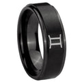 10mm Gemini Zodiac Step Edges Brush Black Tungsten Carbide Men's Band Ring