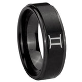 8mm Gemini Zodiac Step Edges Brush Black Tungsten Wedding Engraving Ring