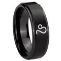 10mm Leo Zodiac Step Edges Brush Black Tungsten Carbide Mens Bands Ring