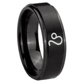 8mm Leo Zodiac Step Edges Brush Black Tungsten Carbide Anniversary Ring